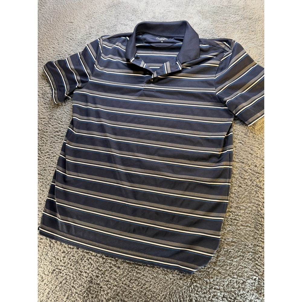 Croft & Barrow Performance Polo Shirt Men's Medium Navy Blue Striped Short Sleev
